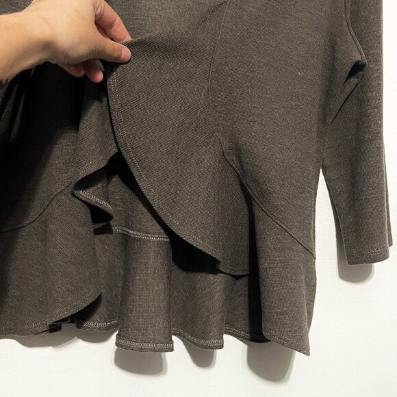 Chalet Womens Waffle Knit Ruffle Cardigan Size S Brown Bohemian Lagenlook Boho - Picture 4 of 7